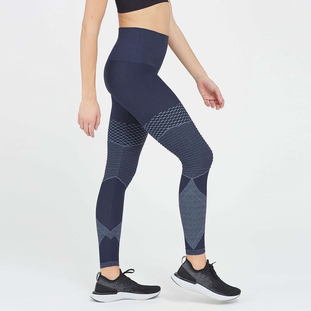 SPANX Look At Me Now Moto Leggings Navy High Rise Shaping Size M